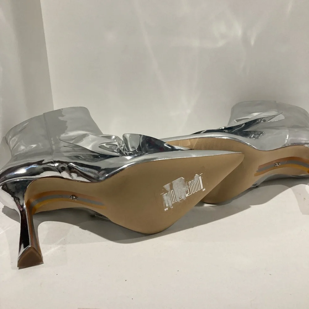 SAM EDELMAN NEW ESMAE STILETTOS With Metallic BowSilver High Heel Ankle Boots 10 - Picture 6 of 6
